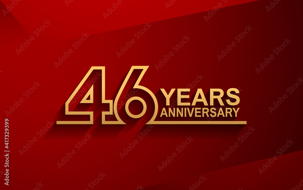46 years anniversary line style design golden color with elegance red background for celebration