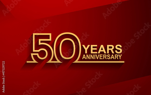 50 years anniversary line style design golden color with elegance red background for celebration