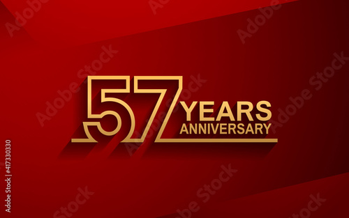 57 years anniversary line style design golden color with elegance red background for celebration