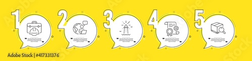 Lighthouse, Construction toolbox and Search package line icons set. Timeline process infograph. Construction document sign. Navigation beacon, Architect helmet, Tracking service. Certificate. Vector