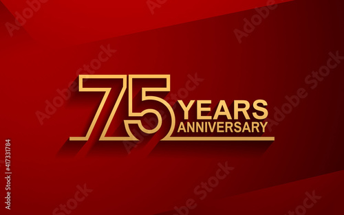 75 years anniversary line style design golden color with elegance red background for celebration