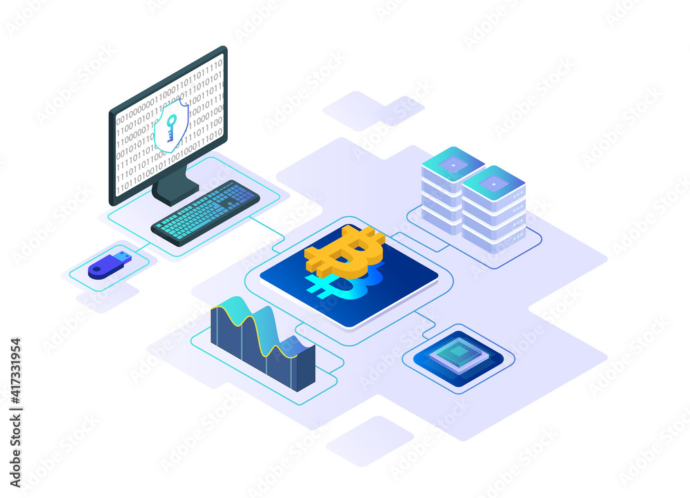 Crypto money, traiding. Isometric business and technology illustration. Crypto money, traiding. Isometric business and technology illustration.