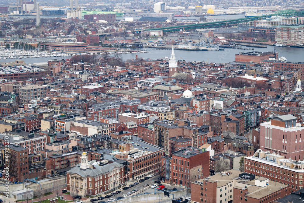 Aerial View of the Historic North End of Boston (North End Church and Vicinity) -Massachusetts, USA 