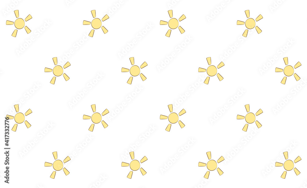Cute yellow little sun seamless pattern. Design for kids and baby textile, wallpaper, wrapping, fabric, scrap, gift, paper, bedroom, linens. clothes. White background. Vector flat cozy illustration. Cute yellow little sun seamless pattern. Design for kids and baby textile, wallpaper, wrapping, fabric, scrap, gift, paper, bedroom, linens. clothes. White background. Vector flat cozy illustration.