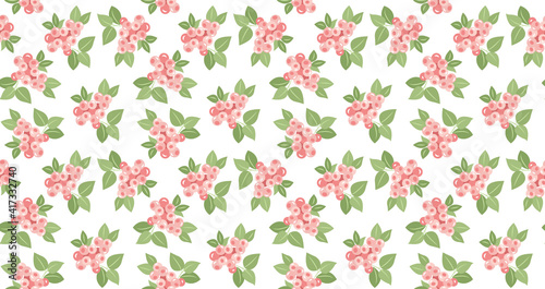 Vector seamless pattern with flat raspberry, blueberry. Summer banner design with wild pink berries. Vintage berry floral background. For fashion clothes prints. Flowers pattern on white background. 