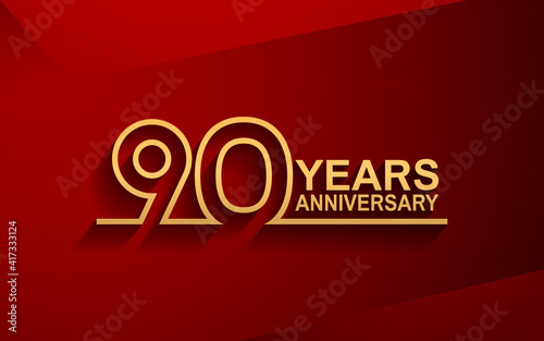 90 years anniversary line style design golden color with elegance red background for celebration