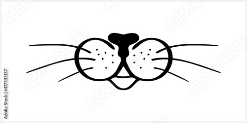 Doodle cat or dog mustache  icon isolated on white. Outline hand drawing art line. Sketch logo animal. Vector stock illustration. EPS 10