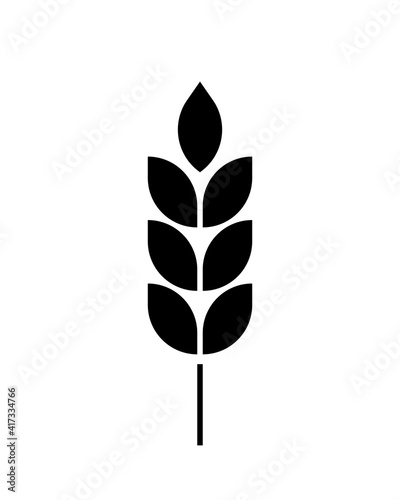 Wheat logo. Icon bakery. Spike wheat. Bread grain isolated on background. Stalk oat, barley, corn, rye, malt, bran, millet, maize, rice. Harvest seed for flour. Silhouette sign ear of wheat. Vector