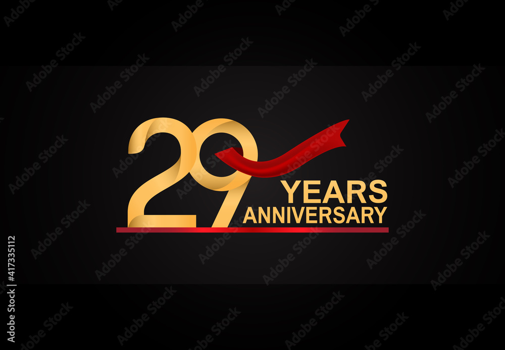 29 years anniversary design with red ribbon and golden color isolated on black background for celebration moment 29 years anniversary design with red ribbon and golden color isolated on black background for celebration moment