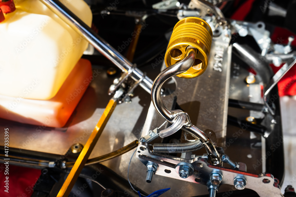 Anodized yellow Steel Brake Pedal On A Competition Go Kart Anodized yellow Steel Brake Pedal On A Competition Go Kart