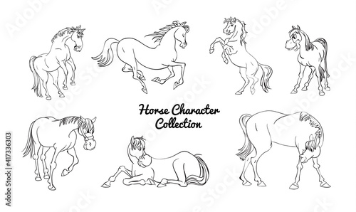 Horse pattern design. Horse with girl rider in cartoon style. Vector illustration.