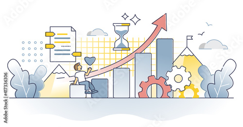 Business analytic graphic with financial company growth data outline concept