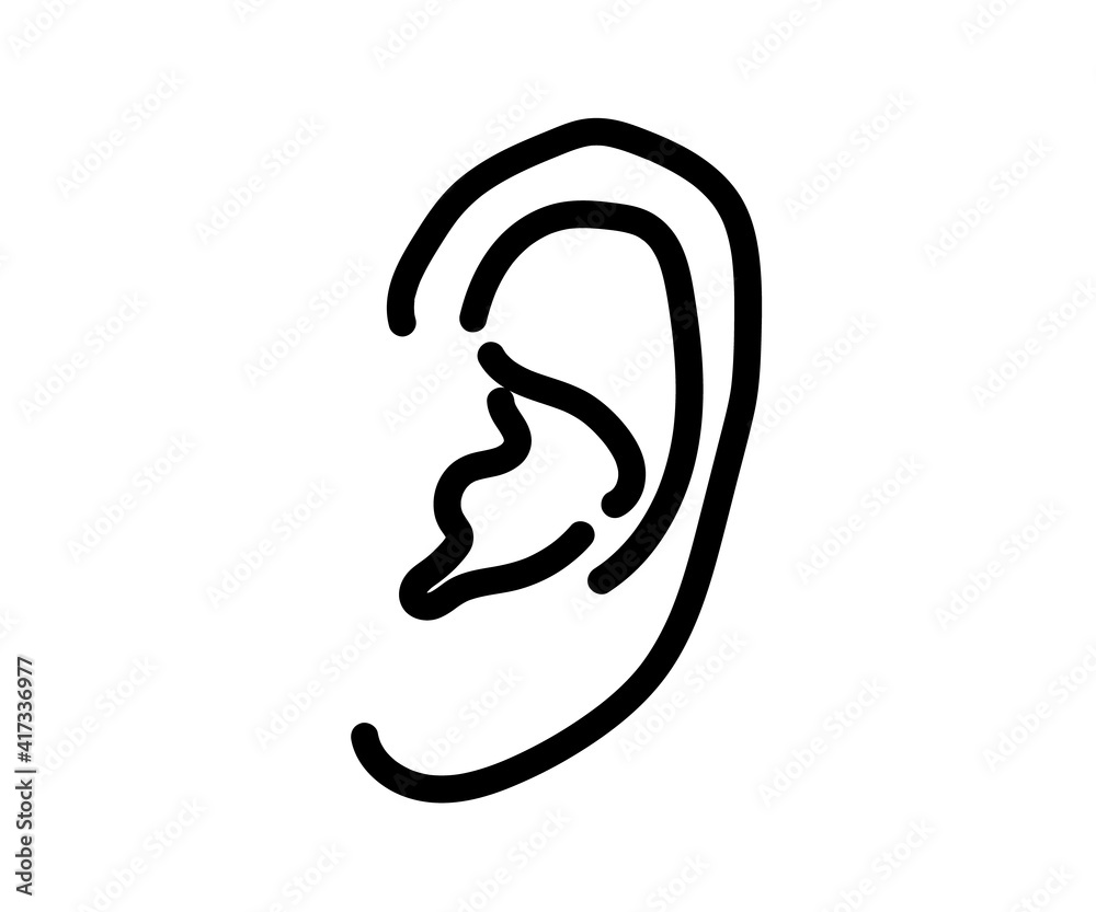 Fototapeta premium Human ear on a white background. Silhouette. Vector illustration.
