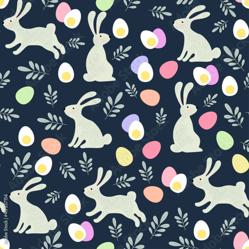 Seamless vector easter bunny pattern. Rabbit and eggs endless background. EPS 10