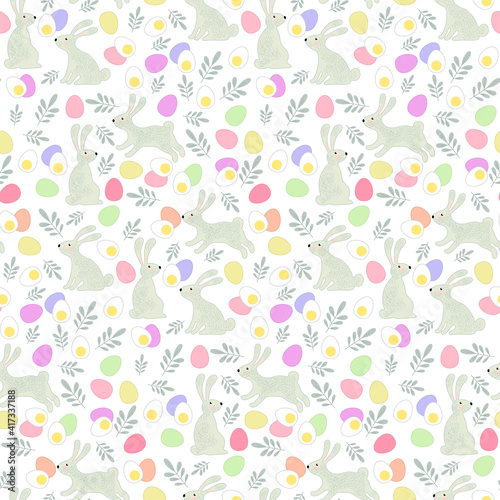 Seamless vector easter bunny pattern. Rabbit and eggs endless background. EPS 10