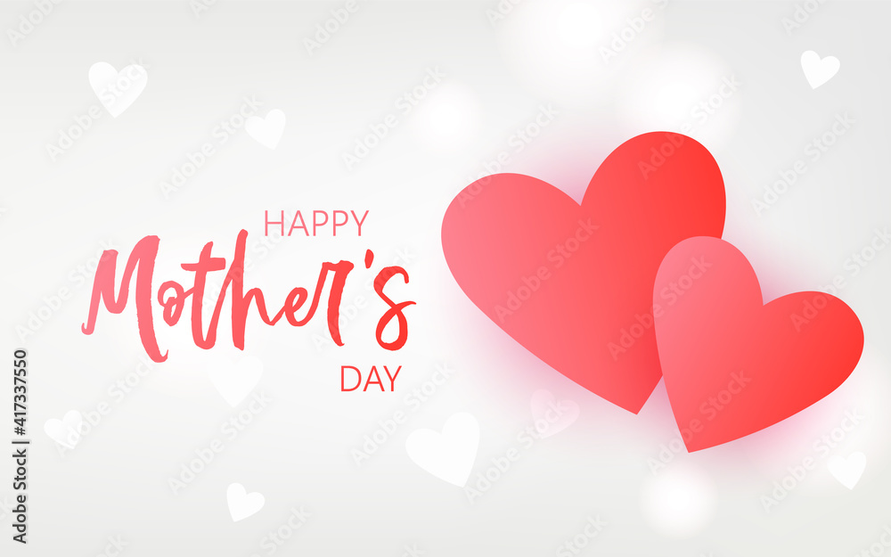 Mother's Day cool vector card. Pink red hearts on light background.