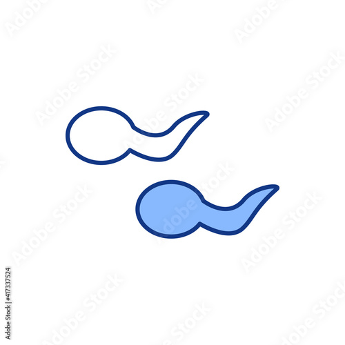Spermatozoon RGB color icon. Male reproductive cell. Spermatozoa. Anatomy, histology. Round head and long posterior flagellum. Motile sperm cell. Male gamete. Isolated vector illustration