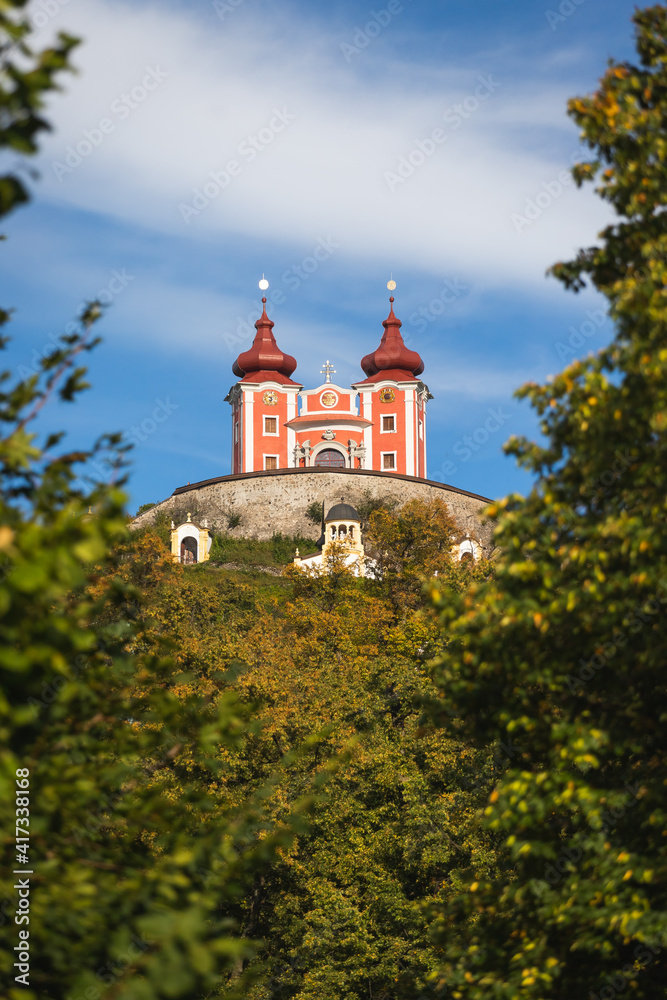 Baroque Calvary in Banska Stiavnica (Slovak: Kalvaria v Banskej Stiavnici) on the Hill over the Historic Center of the City, Slovakia Baroque Calvary in Banska Stiavnica (Slovak: Kalvaria v Banskej Stiavnici) on the Hill over the Historic Center of the City, Slovakia