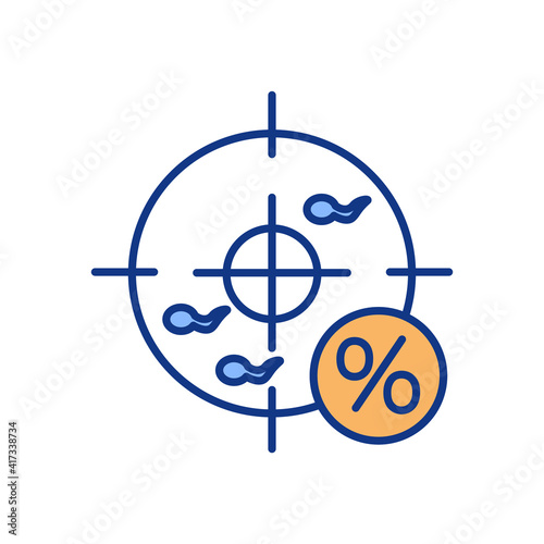 Sperm count test RGB color icon. Semen analysis under microscope. Fluid quantity and quality measurement. Fertility test. Researching specimen in laboratory. Isolated vector illustration