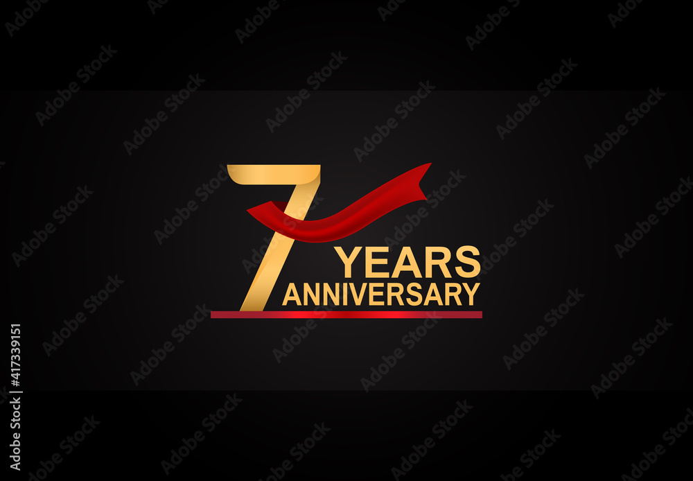 7 years anniversary design with red ribbon and golden color isolated on black background for celebration moment 7 years anniversary design with red ribbon and golden color isolated on black background for celebration moment