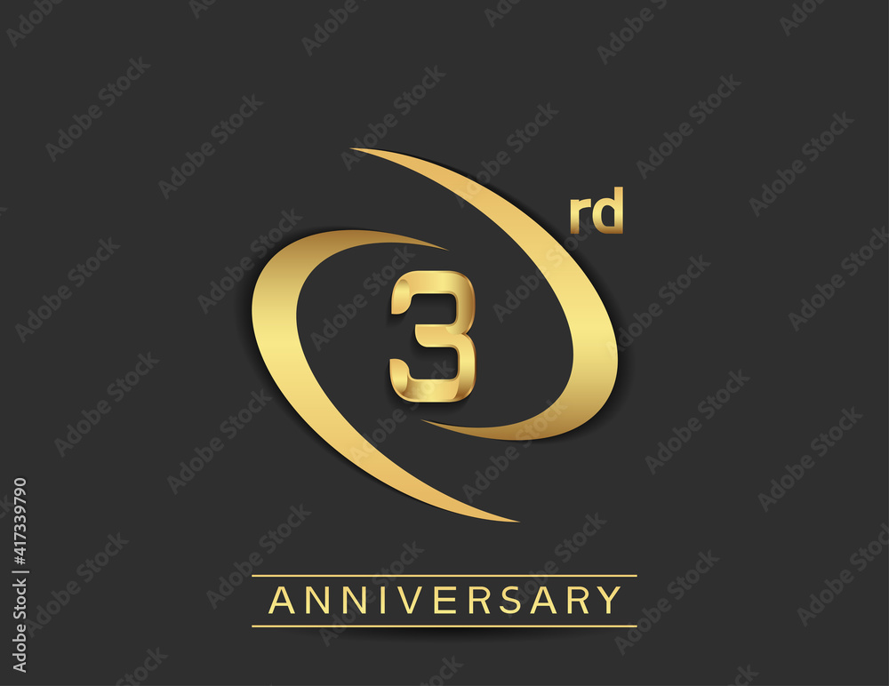 3 years anniversary logo style with swoosh ring golden color isolated on black background for celebration moment 3 years anniversary logo style with swoosh ring golden color isolated on black background for celebration moment