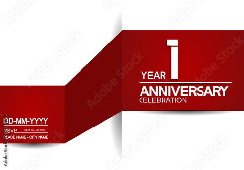 1 year anniversary design vector with red and white background for celebration moment