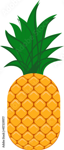 vector ripe pineapple. flat image of whole pineapple with green leaves