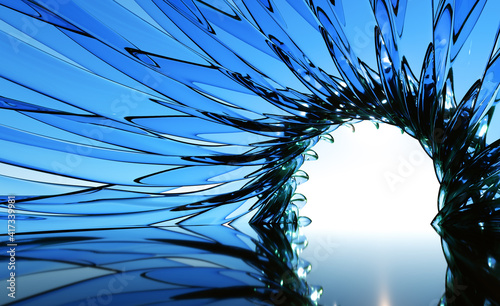 Fototapeta Naklejka Na Ścianę i Meble -  3d Render Abstract Blue Background Glass portal with floor