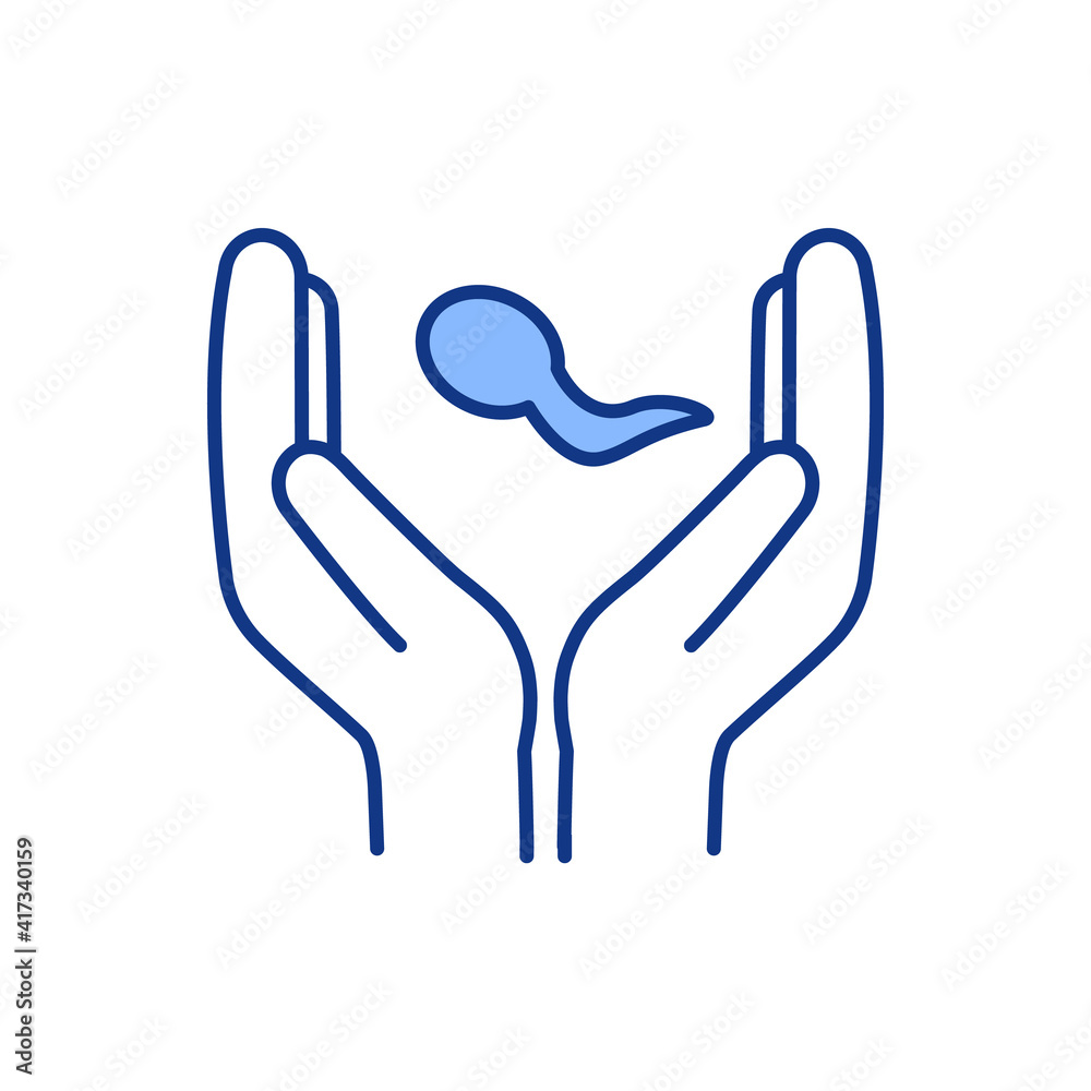 Obraz premium Preserving fertility in males RGB color icon. Sperm banking. Preservation, fertilization methods. Spermatogenesis process. Infertility treatment. Semen cryopreservation. Isolated vector illustration