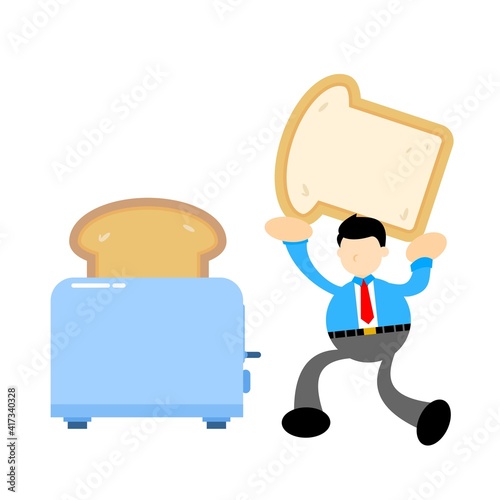 businessman worker and bread toast maker cartoon doodle flat design style vector illustration