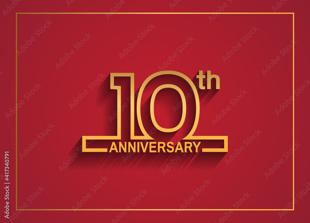 10 anniversary design with simple line style golden color isolated on red background 10 anniversary design with simple line style golden color isolated on red background