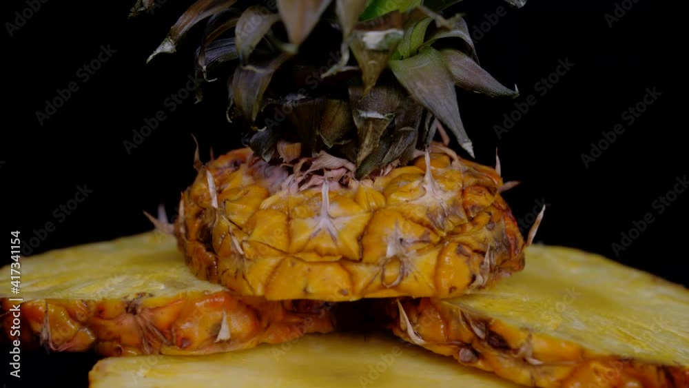 pineapple slices fruit rotate 4k
