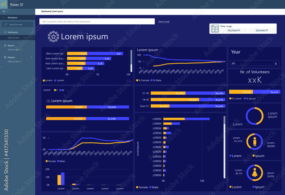 Dashboard screen in dark blue Dashboard screen in dark blue