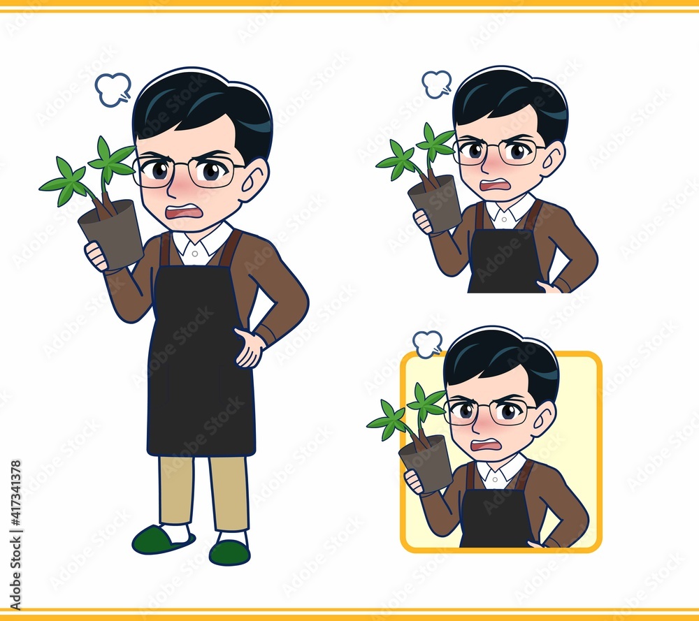 エプロンをしたアルバイトの男性