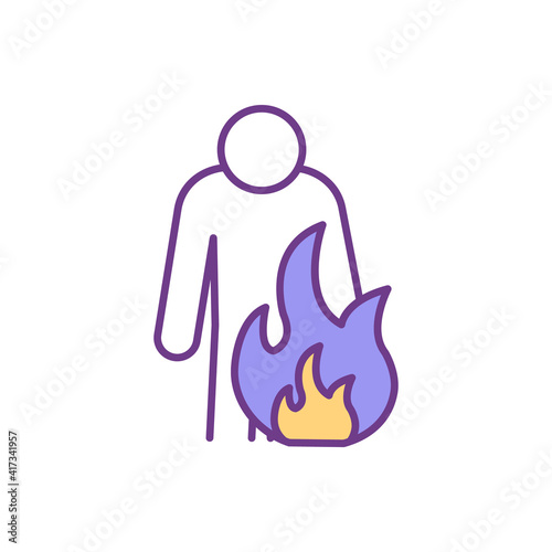 Anger feelings RGB color icon. Burnout. Irritability, rage. Control losing. Mental health concerns. Frustration, powerless. Depression experience. Personal, work problems Isolated vector illustration