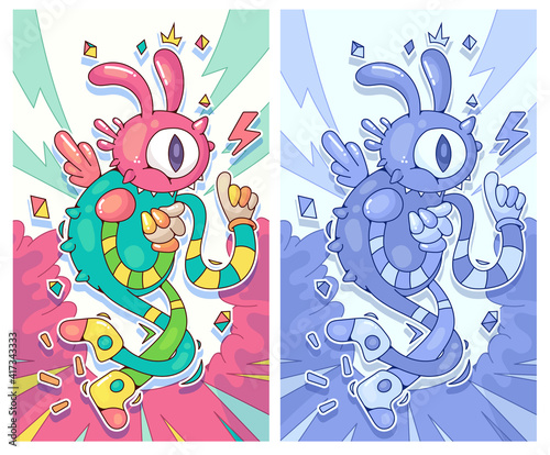 Funny monster cartoon poster. Creative trendy illustration.
