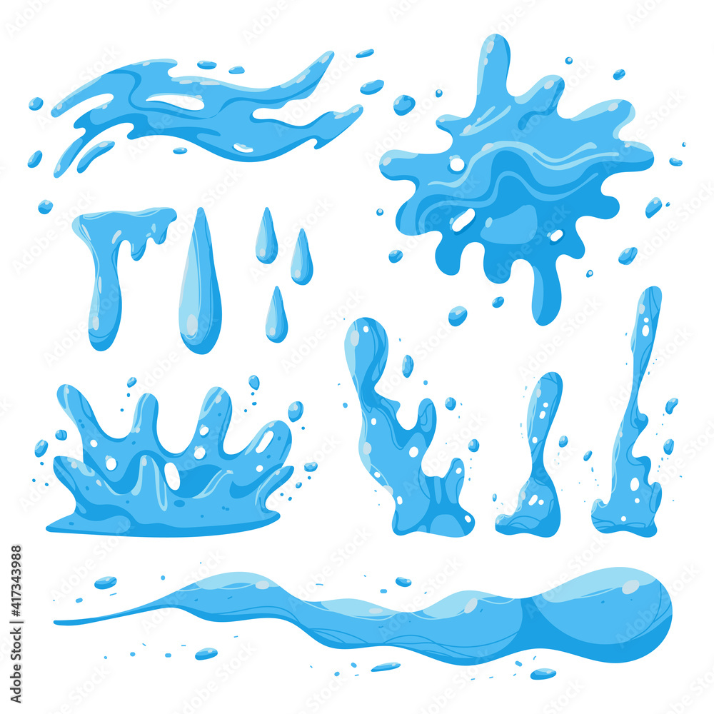 Water splash and drops vector cartoon set isolated on a white background. Water splash and drops vector cartoon set isolated on a white background.