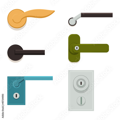 Door handle vector cartoon set isolated on a white background.
