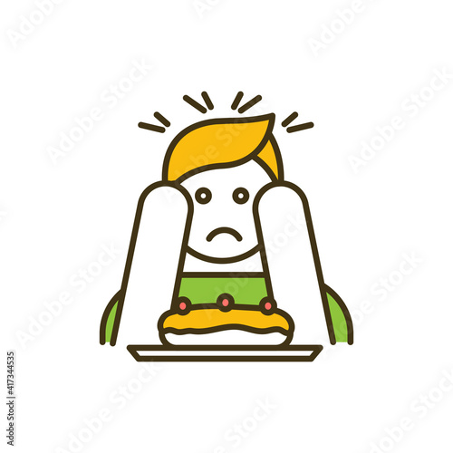 Eating disorder RGB color icon. Abnormal eating habits. Anorexia, bulimia. Extreme overeating and weight loss. Binge-eating disorder. Food refusal. Feeding problem. Isolated vector illustration