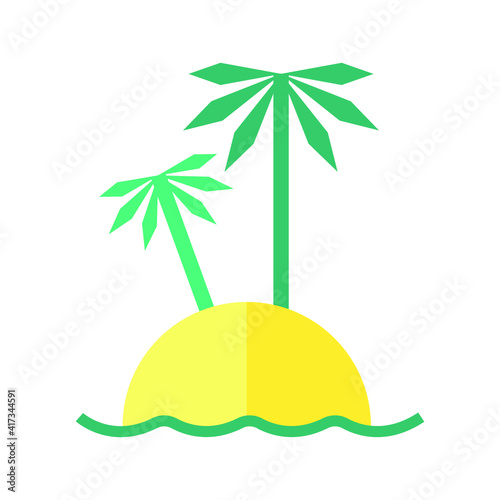 Vector illustration of travel and vocation icon on white background. An Island with palms on it.	