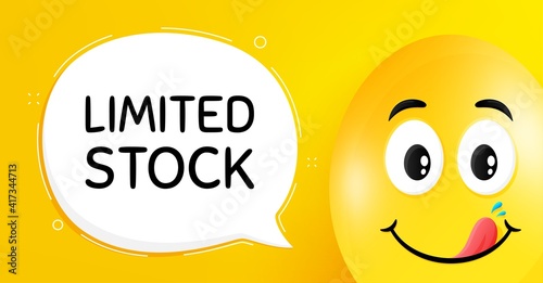 Limited stock sale. Easter egg with yummy smile face. Special offer price sign. Advertising discounts symbol. Easter smile character. Limited stock speech bubble. Yellow yummy egg background. Vector