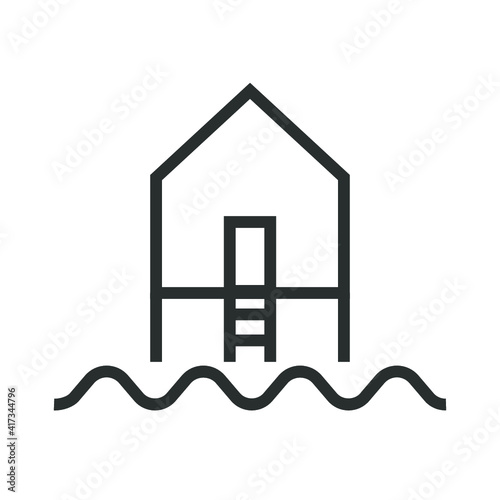 Vector illustration of summer holidays attributes on background. A boat storage building.	