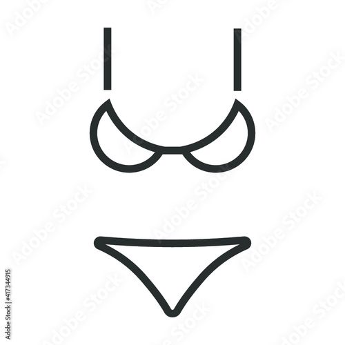 Vector illustration of summer holidays attributes on background. Bikini swimsuit icon.	
