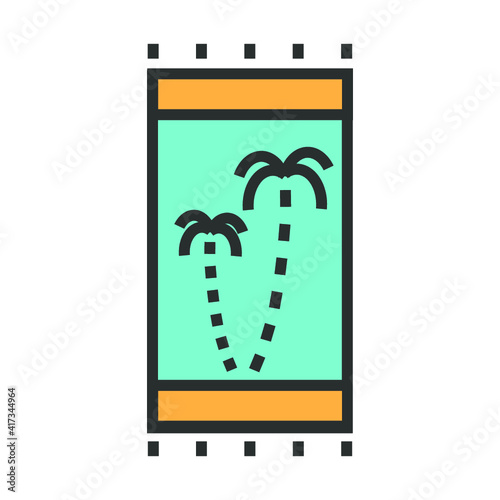 Vector illustration of summer holidays attributes on background. Beach towel icon.	