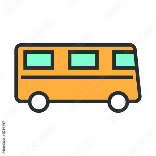 Vector illustration of summer holidays attributes on background. A bus trip icon.