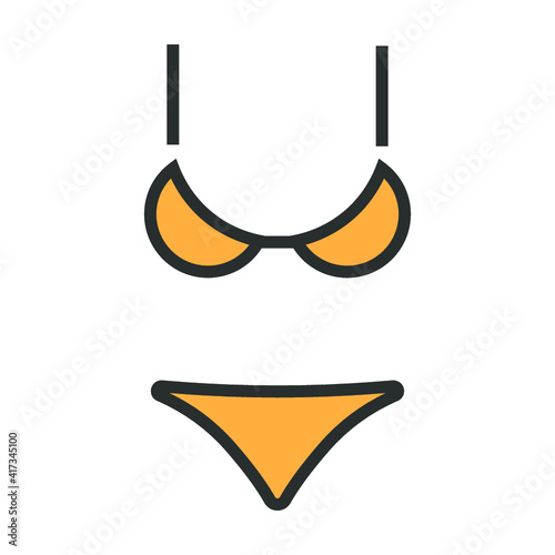 Vector illustration of summer holidays attributes on background. Bikini swimsuit icon.	
