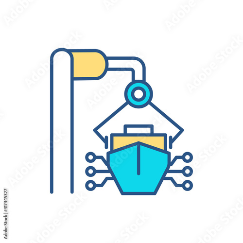 Floating structures development RGB color icon. Seagoing transport design and construction process. Electronic engineering. Maritime transportation. Shipping industry. Isolated vector illustration