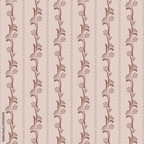 Folksy floral vertical stripes vector seamless pattern. Boho folk art flower ornament