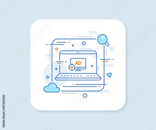 Seo adblock line icon. Abstract vector button. Search engine optimization sign. Target symbol. Seo adblock line icon. Laptop concept badge. Vector