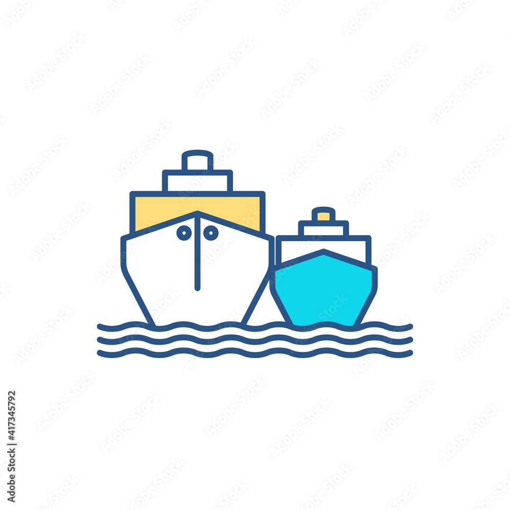 Waterborne vessels RGB color icon. Maritime transport. Seagoing boats, ships. Vessels designed for water use. Marine life exploration. Enjoying sea activities. Isolated vector illustration